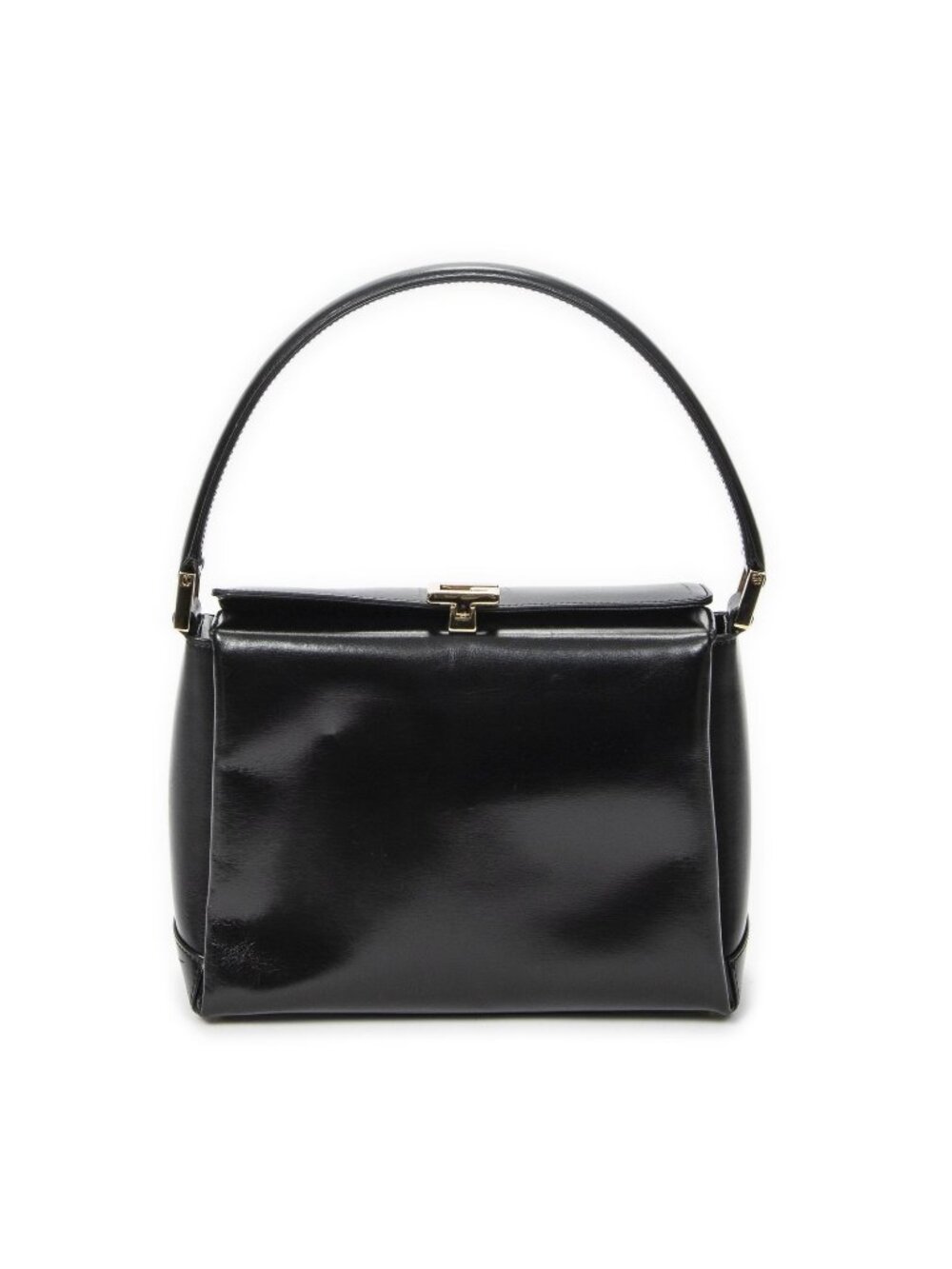 Gucci Vintage G Lock Top Handle Black Smooth Leather